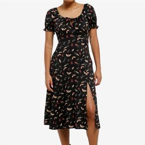 Thorn & Fable Insects Puff Sleeve Midi Dress in Black - Hot Topic